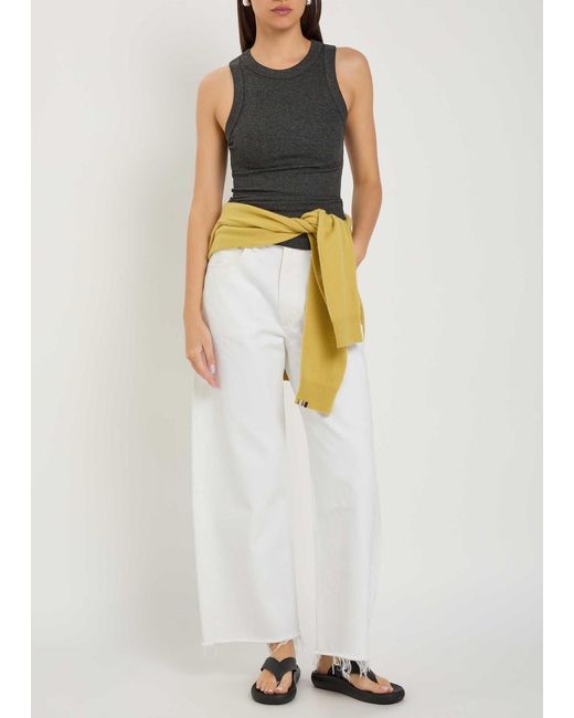 Agolde White Frayed Barrel-Leg Jeans