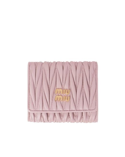 Miu Miu Pink Small Matelassé Nappa Leather Wallet