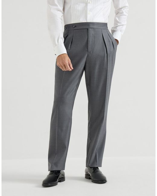 Brunello Cucinelli Gray Double-Pleats Trousers for men