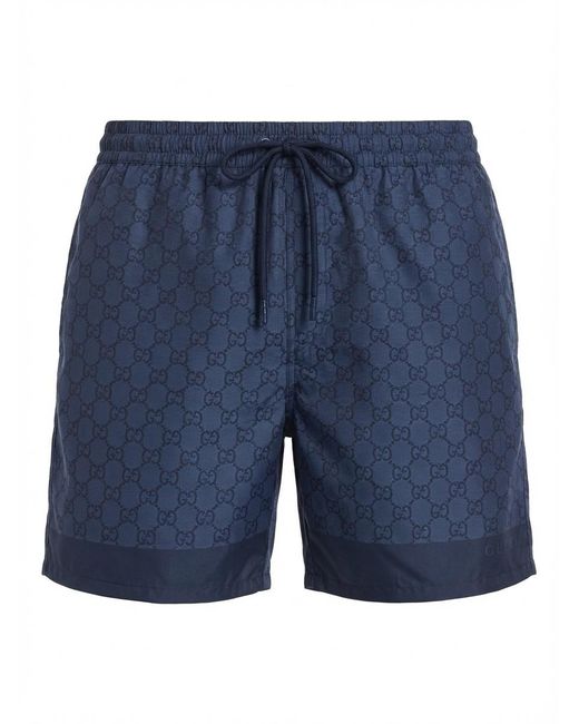 Gucci Blue Printed Technical Poplin Swim Shorts for men