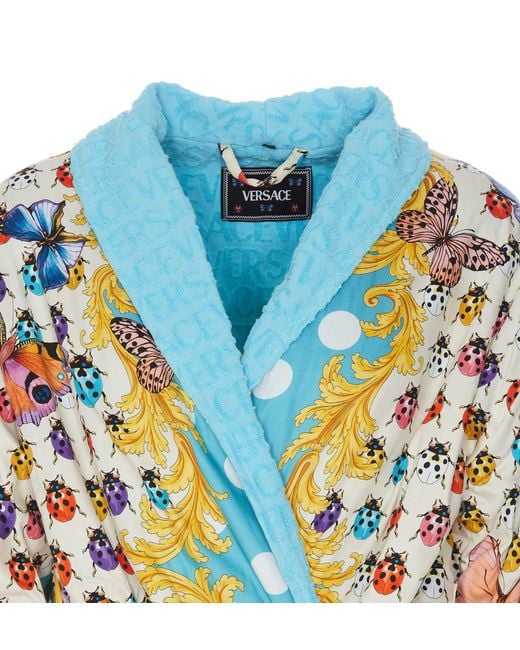 Versace Blue Baroque-Printed Belted Bathrobe for men