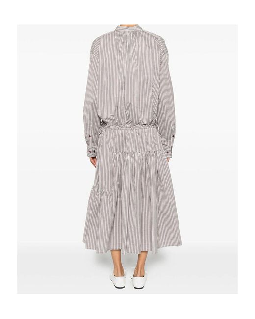 Dries Van Noten Gray Denvo Striped Silk-Blend Long Dress