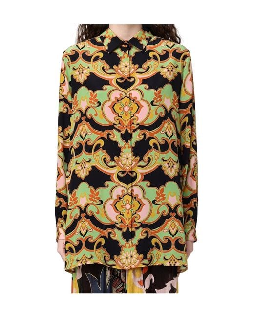 Etro Metallic Floral Print Longline Shirt