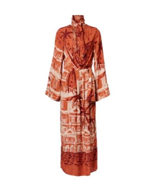 Johanna Ortiz Red Ollantay Jacquard Midi Dress