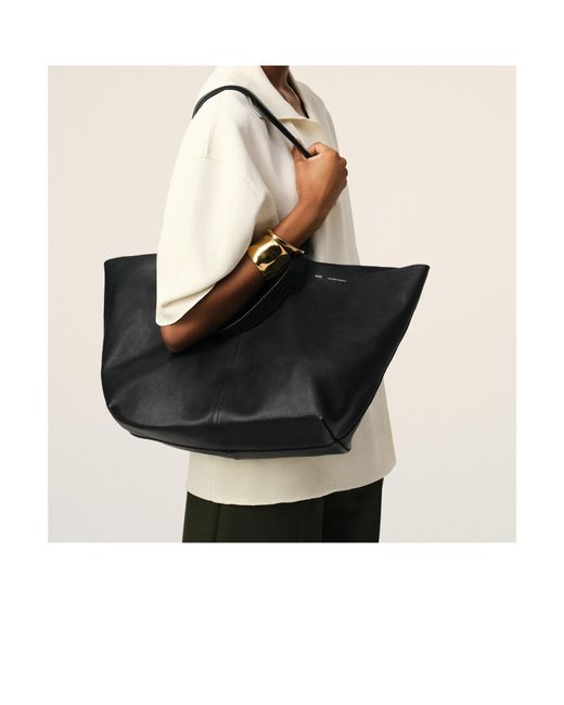 AMI Black Ami Midi Tote Bag