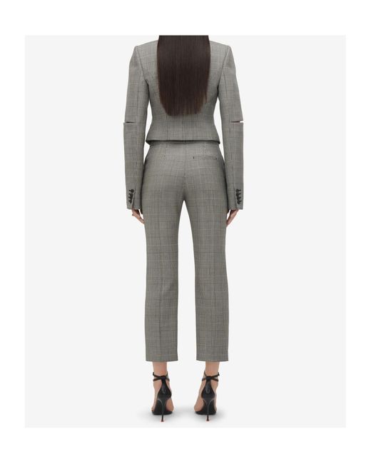 McQueen Gray Straight-Leg Checked Cropped Pants