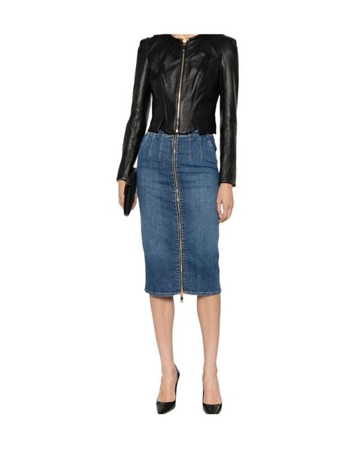 Elisabetta Franchi Blue Zip-Fastening High-Waisted Midi Skirt