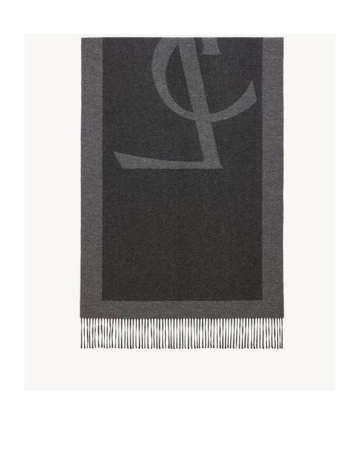 Saint Laurent Gray Cassandre Fringed Edge Scarf for men