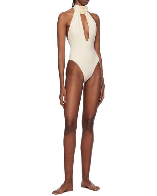 Magda Butrym White Hollow-Out Neck Swimsuit