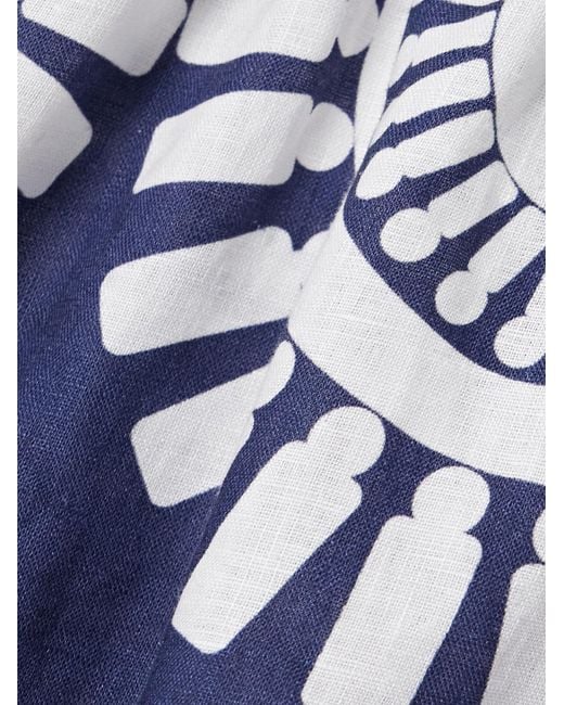 Lemlem Blue Cropped Printed Linen Top