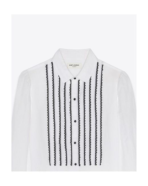 Saint Laurent White Contrasting Lace-Detail Shirt for men