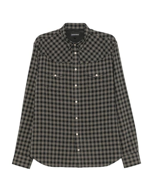 Emporio Armani Gray Check-Pattern Western-Yoke Shirt for men