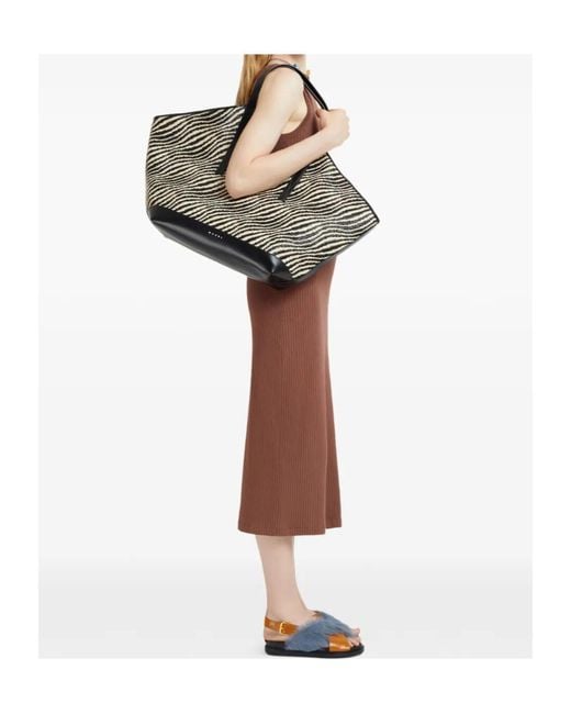 Marni Gray Logo Patch Waves Tote Bag