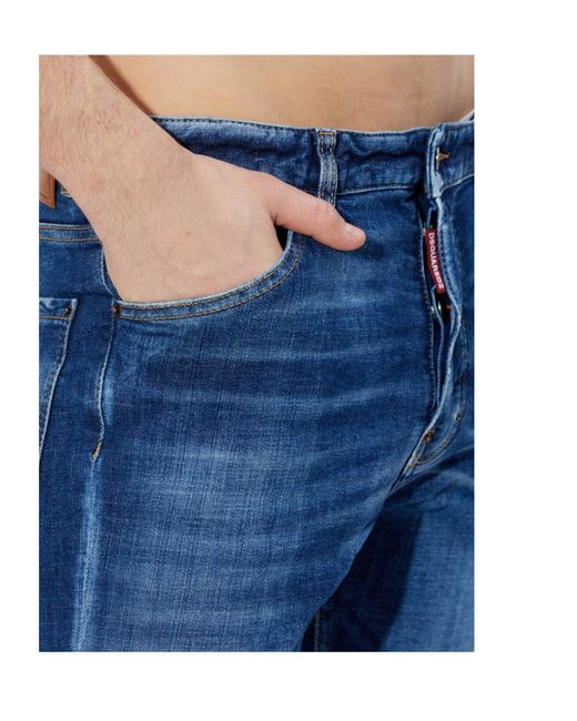 DSquared² Blue Distressed Straight Leg Jeans for men
