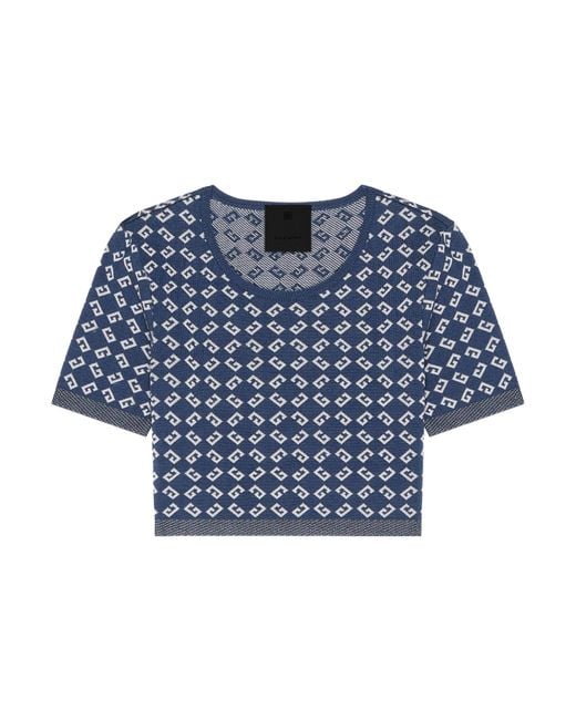 Givenchy Blue Monogram 72 Jacquard Cropped Sweater