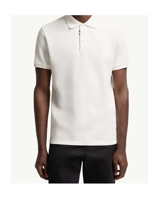 Moncler White Logo Cotton Piquet Polo Shirt for men