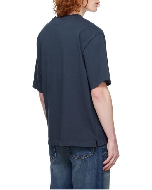 Maison Kitsuné Blue Maison Kitsuné Logo-Embroidered Crewneck T-Shirt for men