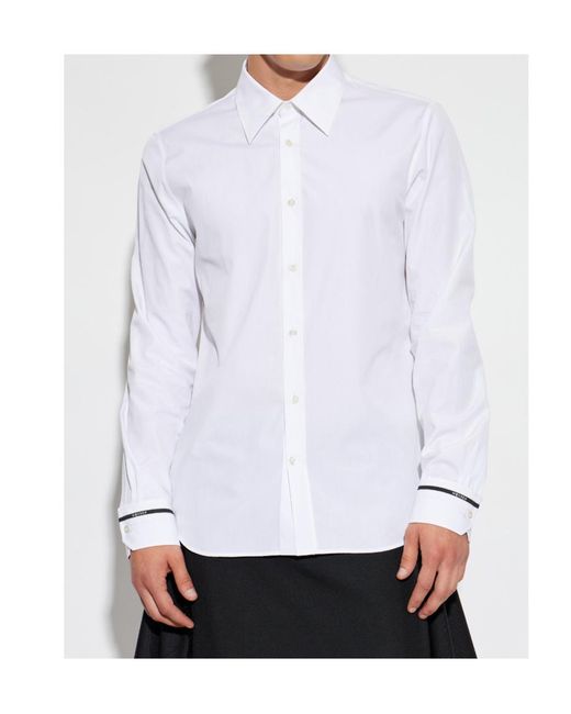 McQueen White Embroidered-Logo Cuff Shirt for men