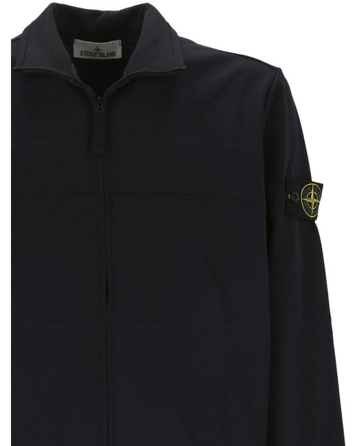 Stone Island Black Logo Patch Zip Up Sweatshirt for men