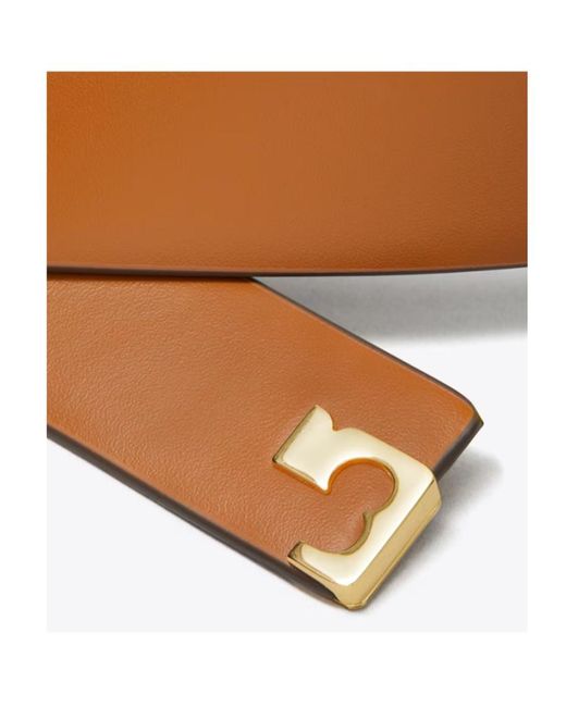 Tory Burch Brown Leather Rectangle-Buckle Belt