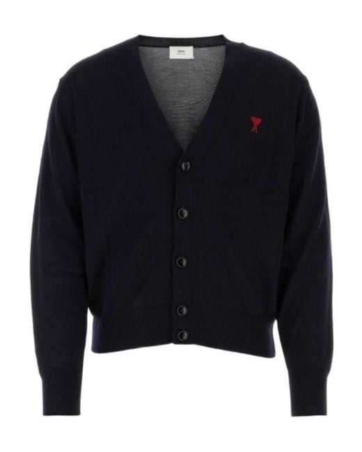 AMI Blue Ami De Coeur Crewneck Knitted Cardigan for men