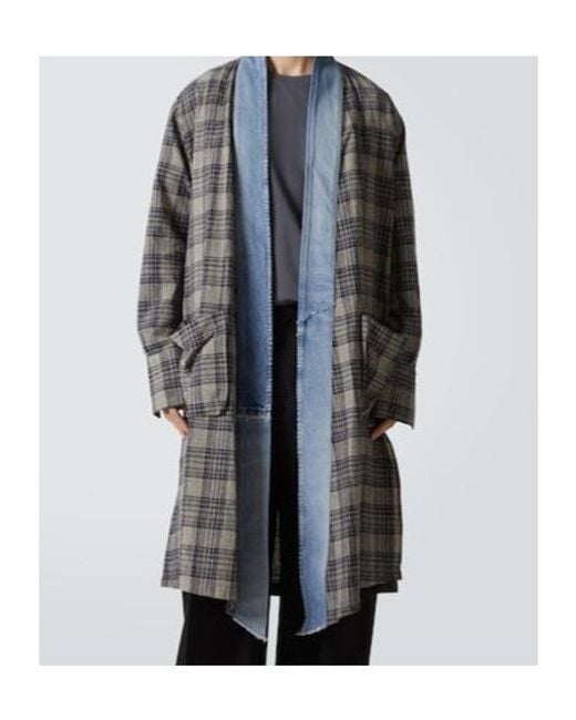 Greg Lauren Gray Cotton Coat With Plaid Denim Piping for men