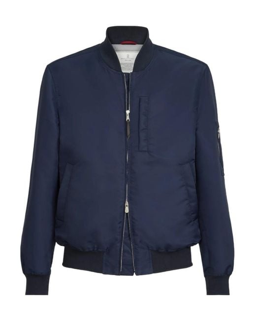 Brunello Cucinelli Blue Ribbed-Hem Jacket for men