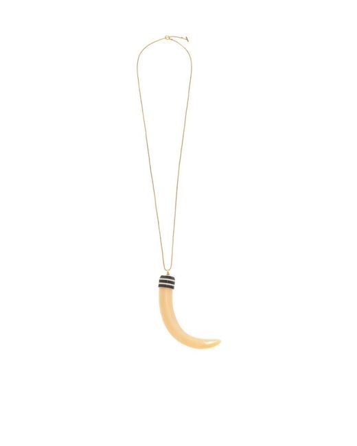 Tory Burch White Horn Pendant Engraved Necklace