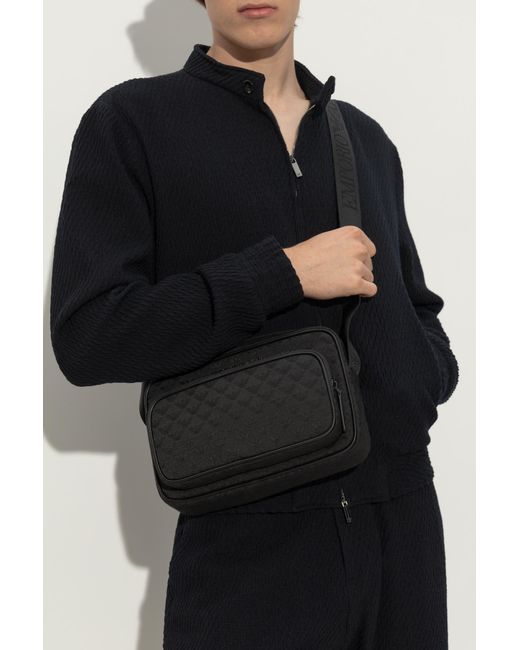 Emporio Armani Black Logo Jacquard Zip-Up Shoulder Bag for men