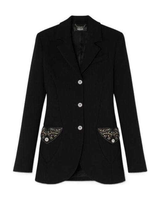 Versace Black Embellished Single-Breasted Blazer