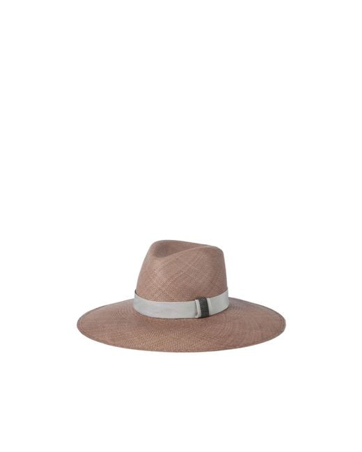 Brunello Cucinelli Brown Embellished Wide-Brimmed Fedora