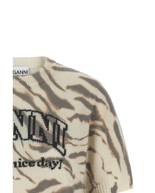 Ganni White Graphic Logo Knitted Top