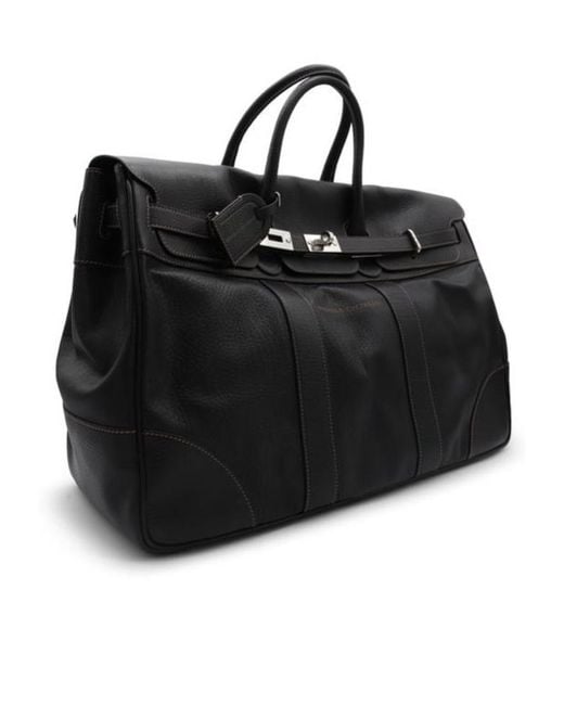 Brunello Cucinelli Black Weekender Country Logo Detailed Luggage Bag for men