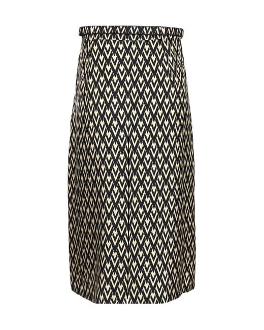 Valentino Black Toute La V Pleated Midi Skirt