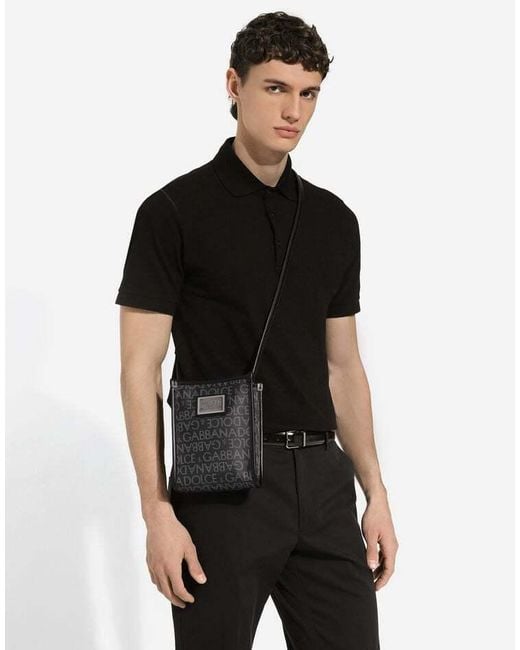 Dolce & Gabbana Black Small Logo Printed Shopper Bag for men