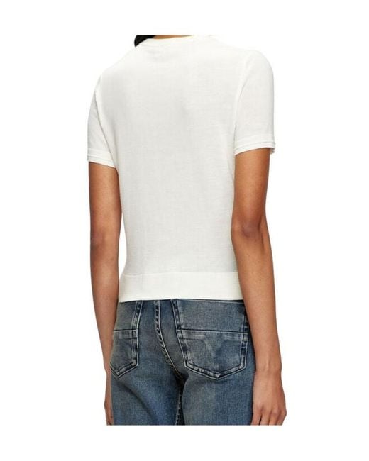 DIESEL White M-Aline Logo Embroidered Knitted Top