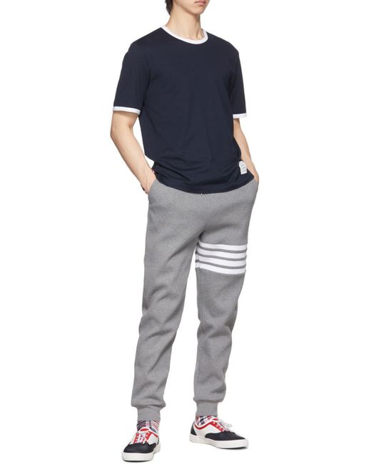Thom Browne Gray 4-Bar Drawstring Jogger Pants for men