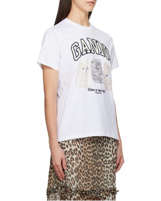 Ganni White Animal Printed T-Shirt