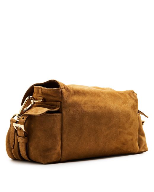 Prada Brown Explore Medium Suede Shoulder Bag With Flap