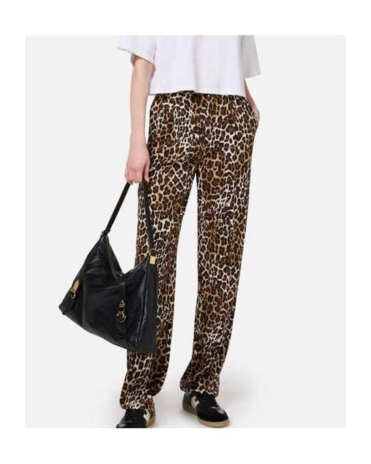 Elisabetta Franchi Multicolor Double-Dart Animalier Crêpe Straight Trousers