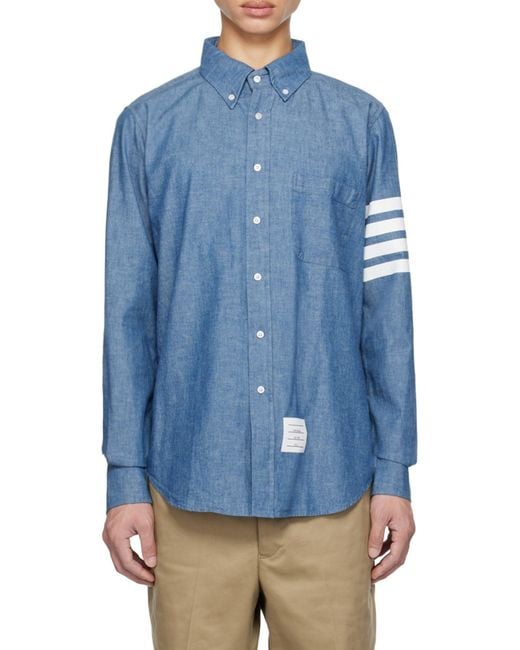 Thom Browne Blue Bar Long Sleeved Shirt for men