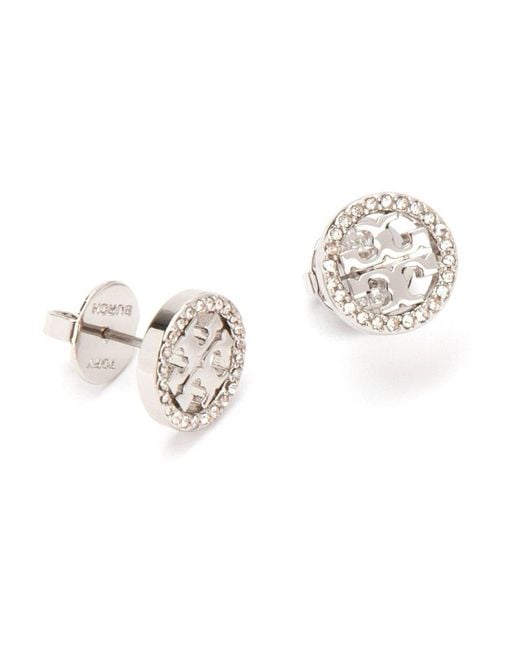 Tory Burch White Miller Stud Logo Detailed Earrings