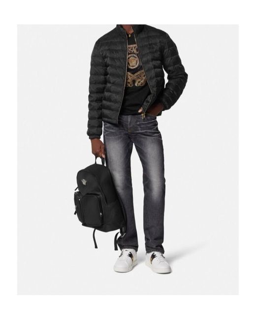Versace Gray Logo-Patch Straight-Leg Jeans for men