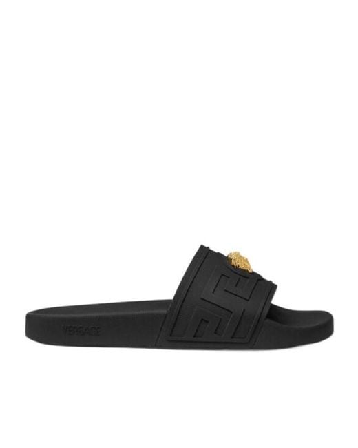 Versace Black Medusa-Motif Open-Toe Slippers for men