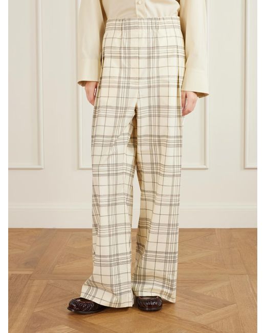 Jil Sander White Plaid Wide-Leg Casual Pants