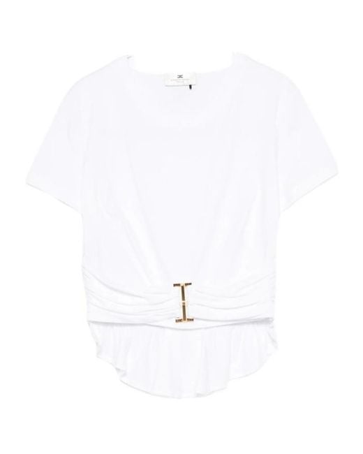Elisabetta Franchi White Ruched-Waist Cotton T-Shirt