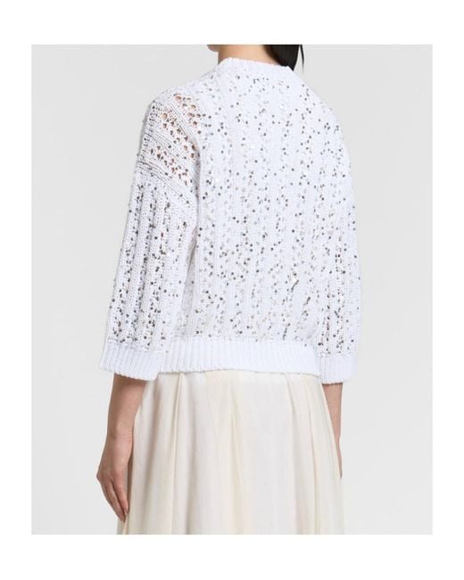 Peserico White Sequin-Embellished Open-Knit Cardigan