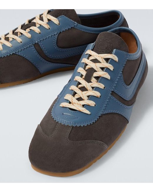 Dries Van Noten Blue Leather-Trimmed Suede Sneakers for men