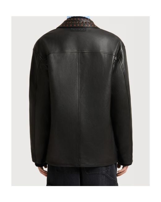 Marni Black Leather Jacket With Studded Front for men