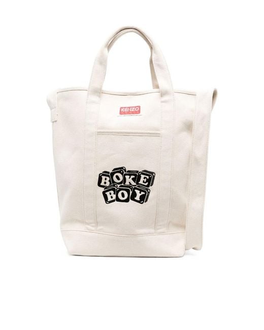 KENZO White Logo Patch Hook-Fastened Top Handle Bag